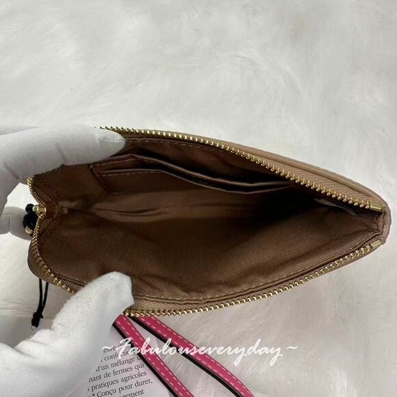 Coach Corner Zip Wristlet With Plaid Print Signature Canvas CBP18 Pink Multi NWT - Picture 5 of 5